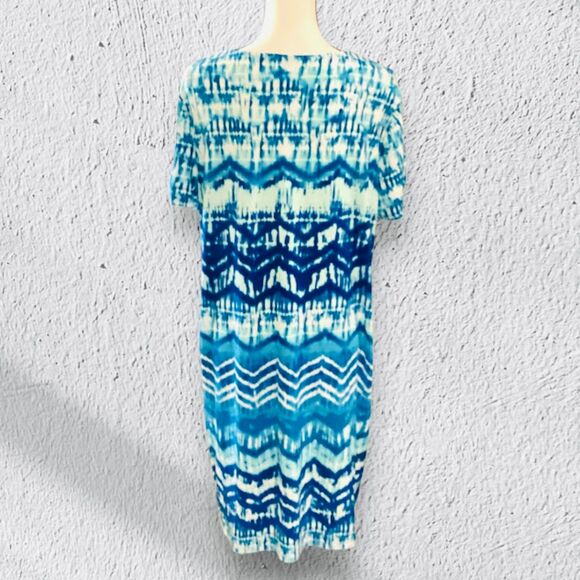 Zenergy by Chico's Zig-Zag Perry Print Dress in Blue Multi Size2/Large - Picture 3 of 10